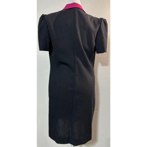 Vintage 80s 90s Button Front Dress Size M Black Stewardess Pockets Shoulder Pads - Picture 4 of 11